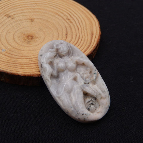 Natural Ocean Jasper Carved Mermaid Cabochon 58X34X8mm, 22.6g