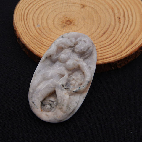 Natural Ocean Jasper Carved Mermaid Cabochon 58X34X8mm, 22.6g