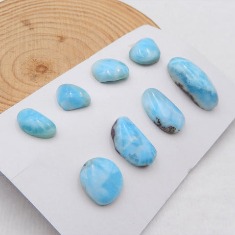 8 PCS Natural Larimar Cabochons 27X13X8mm, 16X8X5mm, 12.8g