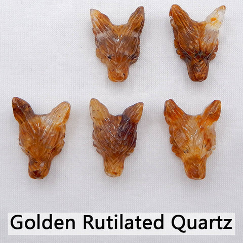 Natural Gemstones Hand-carved Wolf Head Pendant Beads 23mm (Customizable)