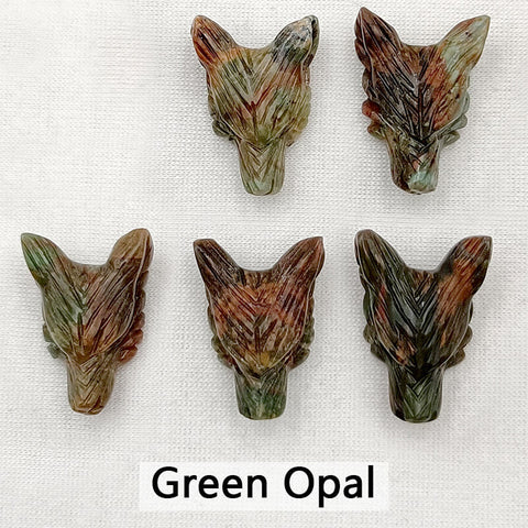 Natural Gemstones Hand-carved Wolf Head Pendant Beads 23mm (Customizable)