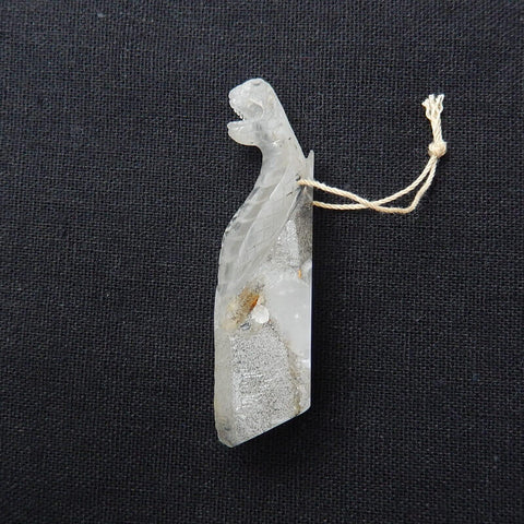 Sale 1 Piece Unique Hand Carved Cobra Snake Clear Ghost Quartz Pendant Stone, 46-65mm - MyGemGarden