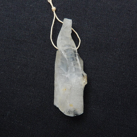 Sale 1 Piece Unique Hand Carved Cobra Snake Clear Ghost Quartz Pendant Stone, 46-65mm - MyGemGarden