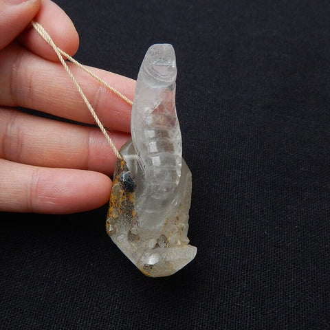 Sale 1 Piece Unique Hand Carved Cobra Snake Clear Ghost Quartz Pendant Stone, 46-65mm - MyGemGarden