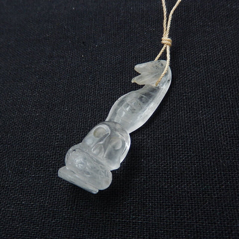 Sale 1 Piece Unique Hand Carved Cobra Snake Clear Ghost Quartz Pendant Stone, 46-65mm - MyGemGarden