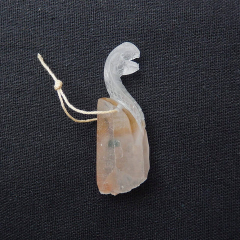 Sale 1 Piece Unique Hand Carved Cobra Snake Clear Ghost Quartz Pendant Stone, 46-65mm - MyGemGarden