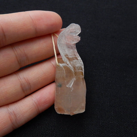 Sale 1 Piece Unique Hand Carved Cobra Snake Clear Ghost Quartz Pendant Stone, 46-65mm - MyGemGarden