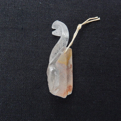 Sale 1 Piece Unique Hand Carved Cobra Snake Clear Ghost Quartz Pendant Stone, 46-65mm - MyGemGarden