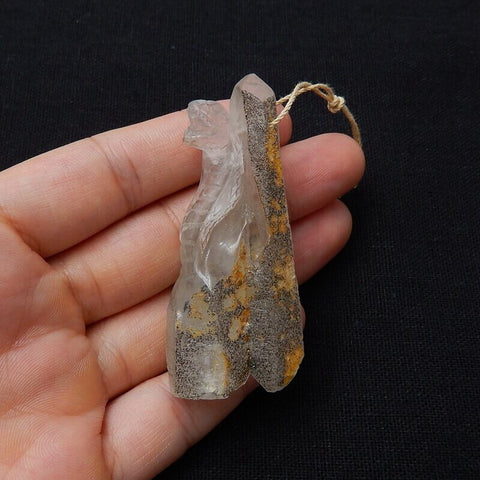 Sale 1 Piece Unique Hand Carved Cobra Snake Clear Ghost Quartz Pendant Stone, 46-65mm - MyGemGarden