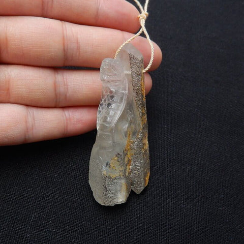 Sale 1 Piece Unique Hand Carved Cobra Snake Clear Ghost Quartz Pendant Stone, 46-65mm - MyGemGarden