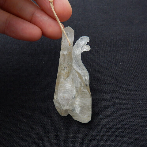 Sale 1 Piece Unique Hand Carved Cobra Snake Clear Ghost Quartz Pendant Stone, 46-65mm - MyGemGarden