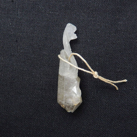 Sale 1 Piece Unique Hand Carved Cobra Snake Clear Ghost Quartz Pendant Stone, 46-65mm - MyGemGarden