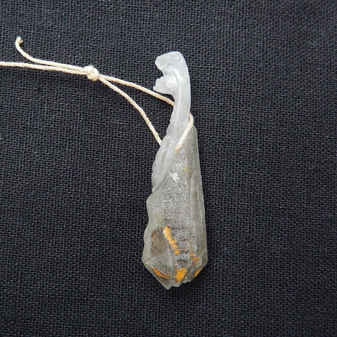 Sale 1 Piece Unique Hand Carved Cobra Snake Clear Ghost Quartz Pendant Stone, 46-65mm - MyGemGarden