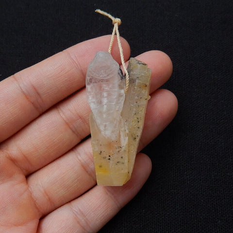 Sale 1 Piece Unique Hand Carved Cobra Snake Clear Ghost Quartz Pendant Stone, 46-65mm - MyGemGarden