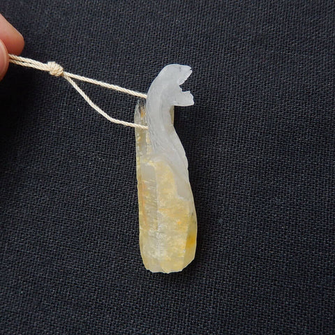 Sale 1 Piece Unique Hand Carved Cobra Snake Clear Ghost Quartz Pendant Stone, 46-65mm - MyGemGarden