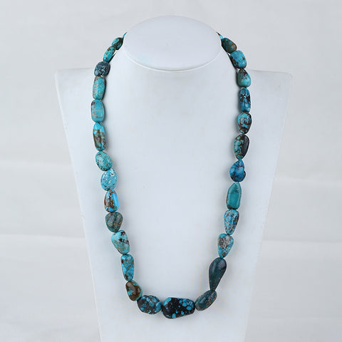 Turquoise Gemstone Necklaces, Natural Turquoise Gemstone Necklaces, 925 Sterling Silver Findings, 1 Strand, 20 inch, 65g