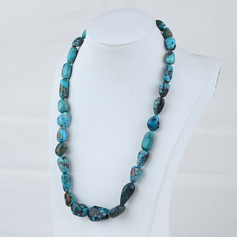 Turquoise Gemstone Necklaces, Natural Turquoise Gemstone Necklaces, 925 Sterling Silver Findings, 1 Strand, 20 inch, 65g