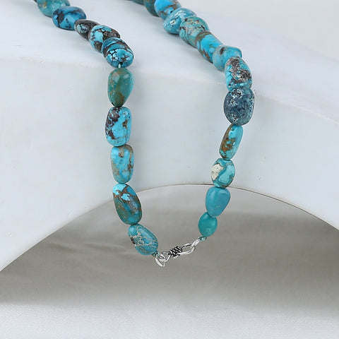 Turquoise Gemstone Necklaces, Natural Turquoise Gemstone Necklaces, 925 Sterling Silver Findings, 1 Strand, 20 inch, 65g