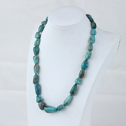 Turquoise Gemstone Necklaces, Natural Turquoise Gemstone Necklaces, 925 Sterling Silver Findings, 1 Strand, 18 inch, 60g