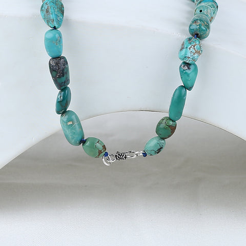 Turquoise Gemstone Necklaces, Natural Turquoise Gemstone Necklaces, 925 Sterling Silver Findings, 1 Strand, 18 inch, 60g