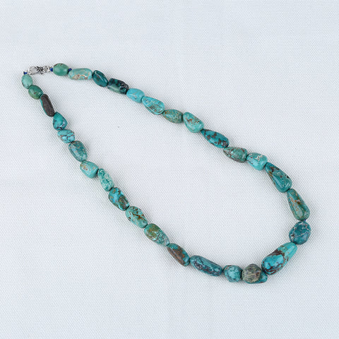 Turquoise Gemstone Necklaces, Natural Turquoise Gemstone Necklaces, 925 Sterling Silver Findings, 1 Strand, 18 inch, 60g