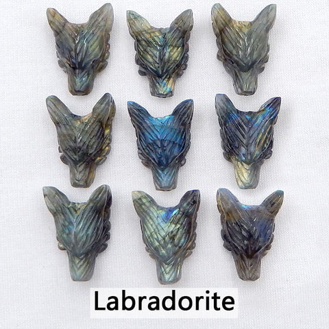 Natural Gemstones Hand-carved Wolf Head Pendant Beads 23mm (Customizable)