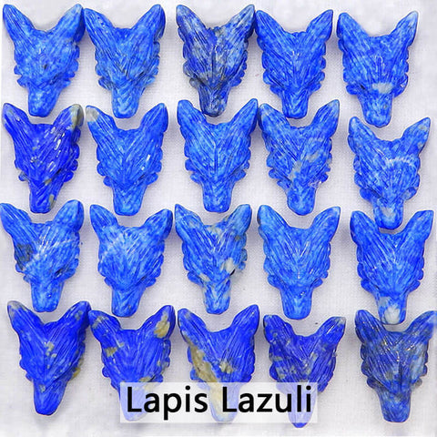 Natural Gemstones Hand-carved Wolf Head Pendant Beads 23mm (Customizable)