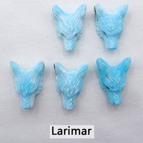 Natural Gemstones Hand-carved Wolf Head Pendant Beads 23mm (Customizable)