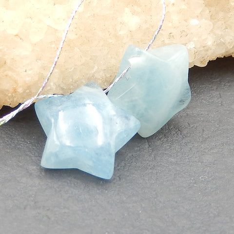 Natural Blue Aquamarine Earring Beads 14x14x7mm, 3.2g