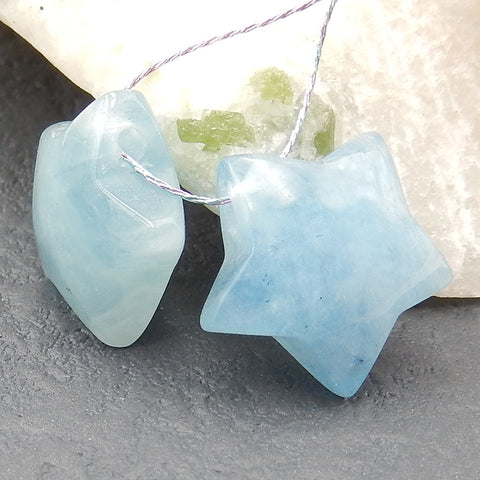 Natural Blue Aquamarine Earring Beads 14x14x7mm, 3.2g