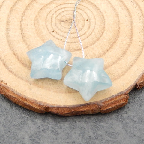 Natural Blue Aquamarine Earring Beads 14x14x7mm, 3.2g