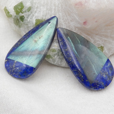 Intarsia of Lapis Lazuli and Labradorite Earring Beads 34x18x5mm