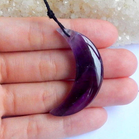 Natural Amethyst Carved Moon Pendant Bead 40x12x6mm