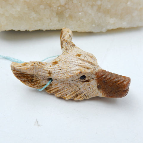 Customizable 35mm Natural Gemstone Carved Wolf Head Pendant