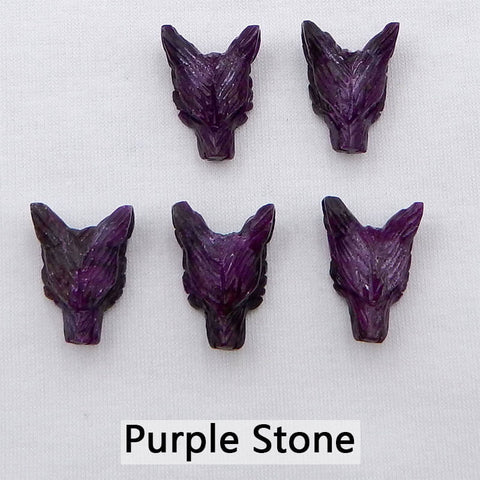 Natural Gemstones Hand-carved Wolf Head Pendant Beads 23mm (Customizable)