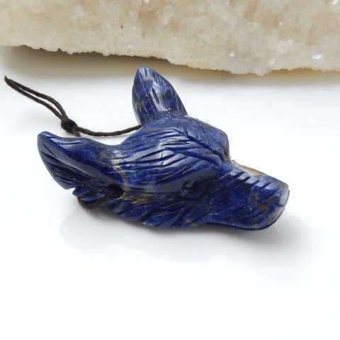 Customizable 35mm Natural Gemstone Carved Wolf Head Pendant