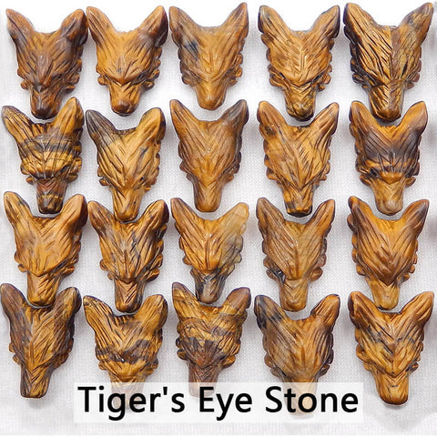 Natural Gemstones Hand-carved Wolf Head Pendant Beads 23mm (Customizable)