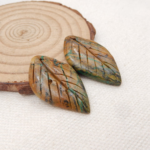 Natural Chrysocolla Carved leaf Earring Beads 31x19x4mm, 6.7g