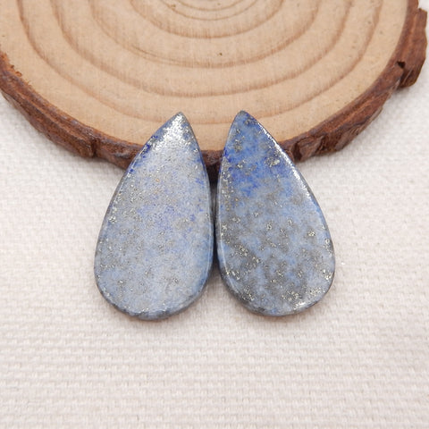 Paire de cabochons en forme de goutte de lapis-lazuli bleu, 27 x 14 x 3 mm, 4,9 g