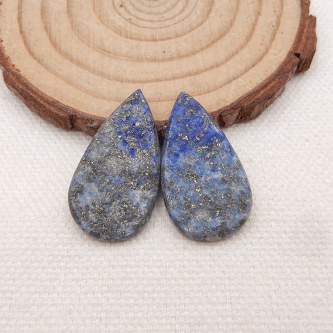 Paire de cabochons en forme de goutte de lapis-lazuli bleu, 27 x 14 x 3 mm, 4,9 g