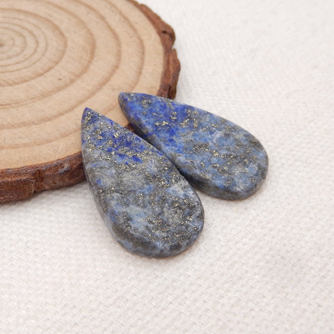 Paire de cabochons en forme de goutte de lapis-lazuli bleu, 27 x 14 x 3 mm, 4,9 g