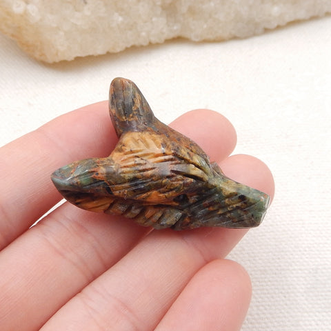 绿色欧泊手工雕刻狼头吊坠石，38x26x12mm，11.5g