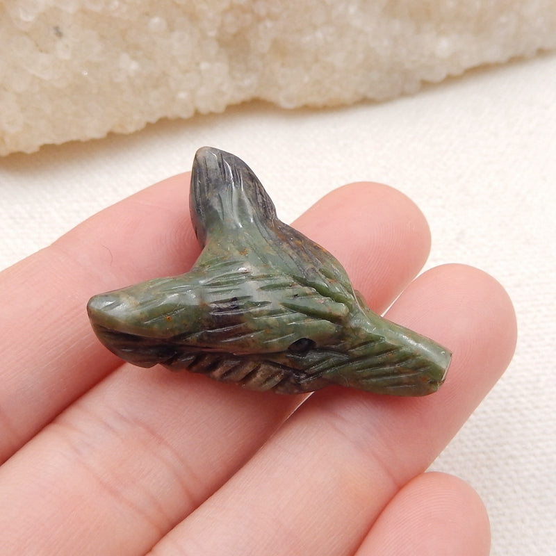 Natural Green Opal Carved wolf head Pendant Bead 32x23x10mm, 7.4g