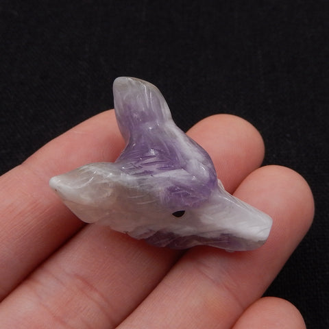 Pierre pendentif tête de loup sculptée à la main en améthyste violette, 31x22x13mm, 8.7g