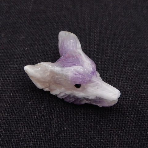 Pierre pendentif tête de loup sculptée à la main en améthyste violette, 31x22x13mm, 8.7g