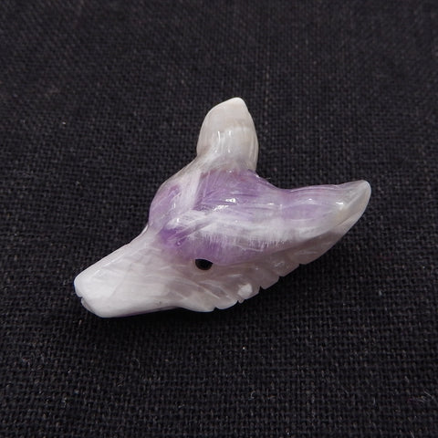 Pierre pendentif tête de loup sculptée à la main en améthyste violette, 31x22x13mm, 8.7g