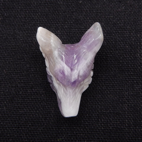 Pierre pendentif tête de loup sculptée à la main en améthyste violette, 31x22x13mm, 8.7g