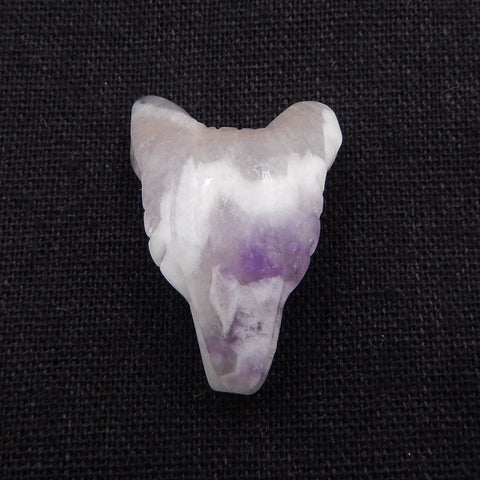 Pierre pendentif tête de loup sculptée à la main en améthyste violette, 31x22x13mm, 8.7g