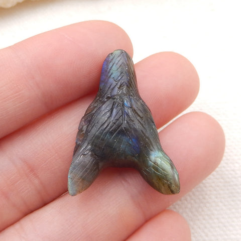 Pierre pendentif tête de loup sculptée à la main en labradorite, 28 x 20 x 9 mm, 4,2 g