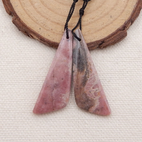 Paire de boucles d'oreilles percées en rhodonite naturelle, 37x13x4 mm, 7,4 g